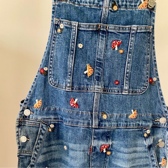 Driftwood x Free People Mushroom Embroidered Denim Overalls Shortalls - S - Picture 5 of 8